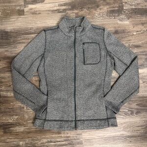 Mark New York Performance Gray Black Herringbone Fleece Lined Knit Jacket Sz XS